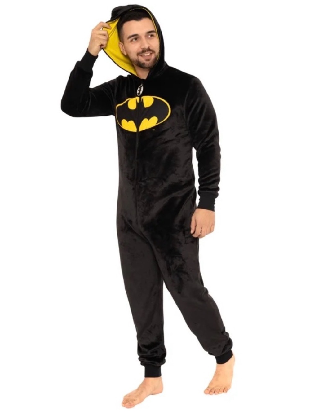 DC Comics🦇BATMAN🦇ONE PIECE ADULT HOODED ONESIE PJs COSTUME SIZE MEDIUM 🌟EUC🌟